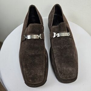 Ermenegildo Zegna Men's Suede Leather Brown Loafers Shoes Size 10 Made in Italy